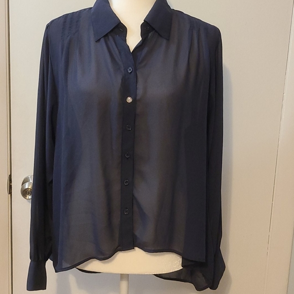 Mimi Chica Navy Blue Sheer Button-down Shirt - Picture 3 of 7